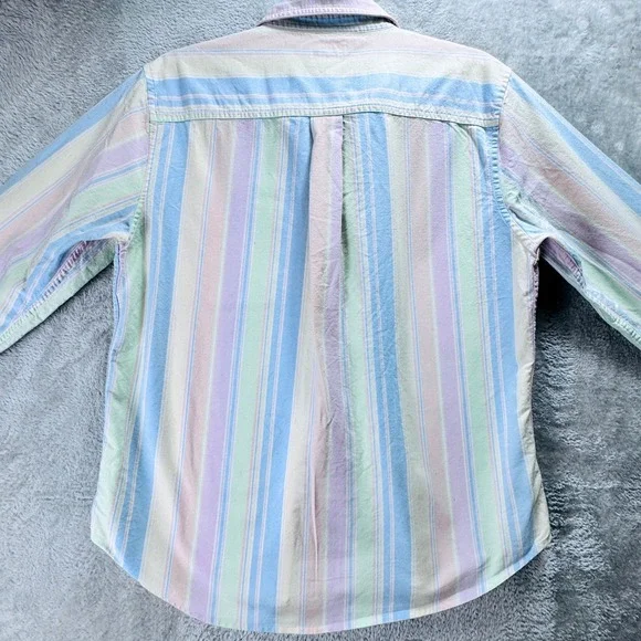 L.L.Bean Preppy Women's Med. Pastel Stripe Button Down Shirt Cotton Long Sleeve - Picture 13 of 14